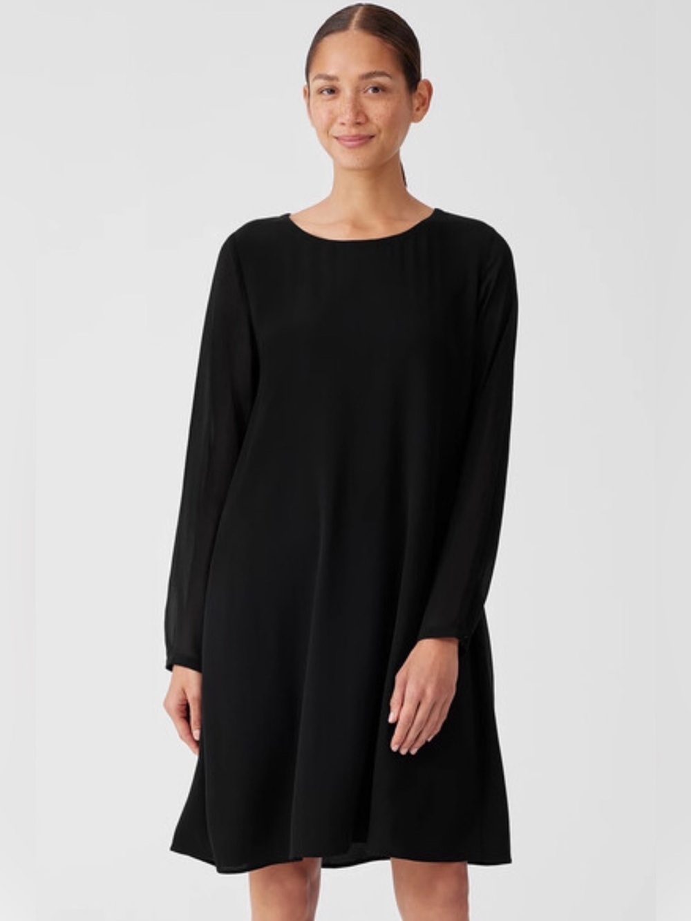 Eileen Fisher Silk Georgette Crepe Jewel Neck Dress size Sm NWT